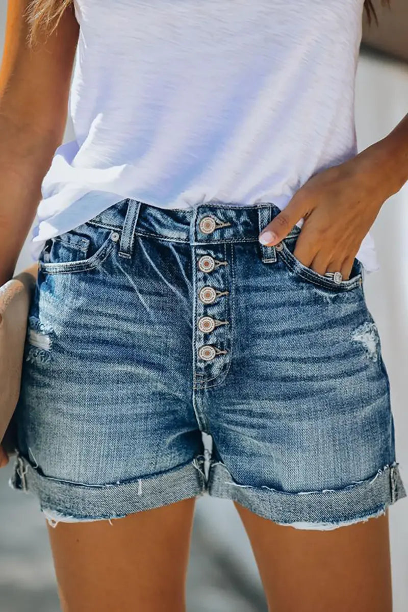 Versatile High-Waist Ripped Denim Shorts