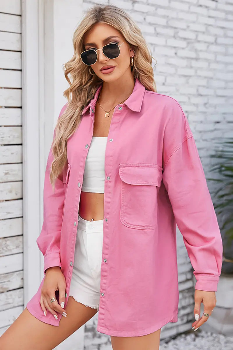 Lente Loszittend Denim Overhemd met Lange Mouwen