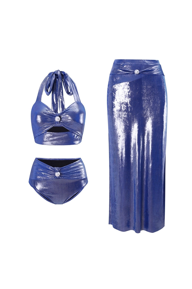 Glossy Mist Deep V Halter Pearl Swimsuit