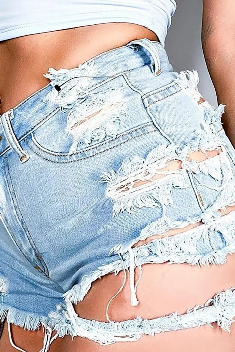 Uso na Asymmetrical na Distressed Denim Shorts