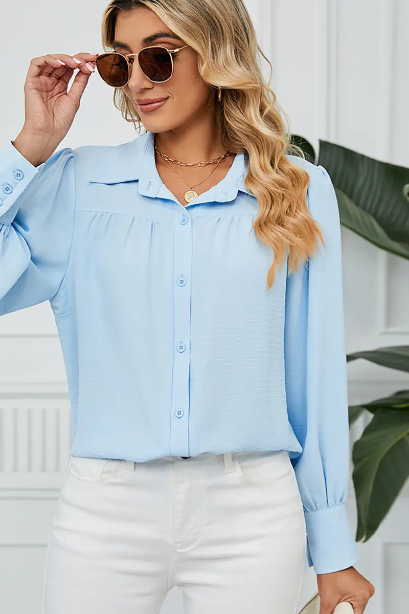 Chiffon Loose-Fit Button-Up Shirt