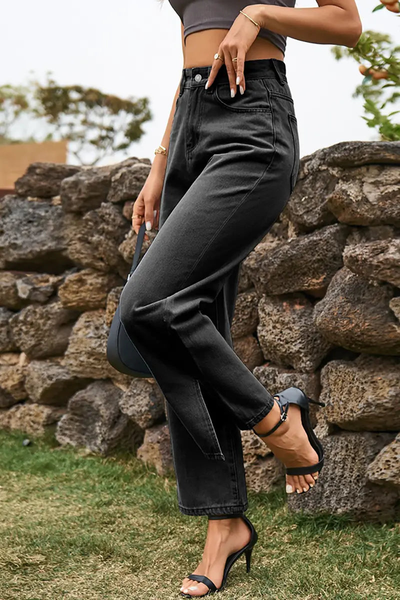 Trendy Split-Hem Washed Denim Pants