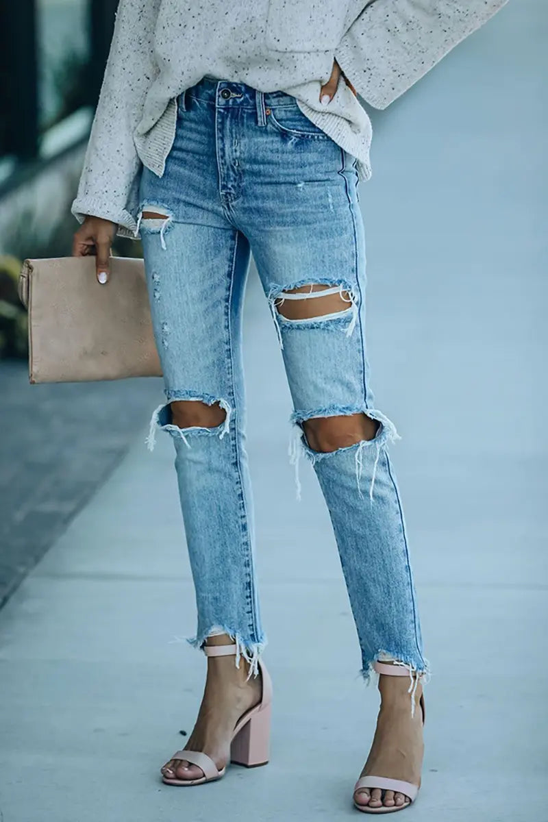 Street Style gescheurde slim-fit enkellange jeans