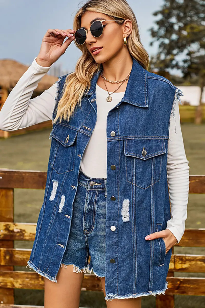 Trendy zomerse denim vest mouwloos topje