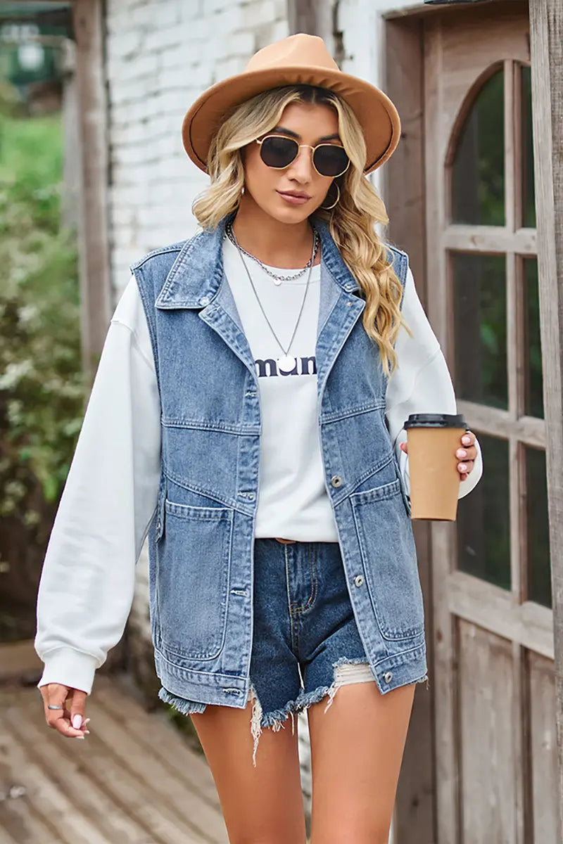 Maluwag na Fit na Denim Vest Tank Top
