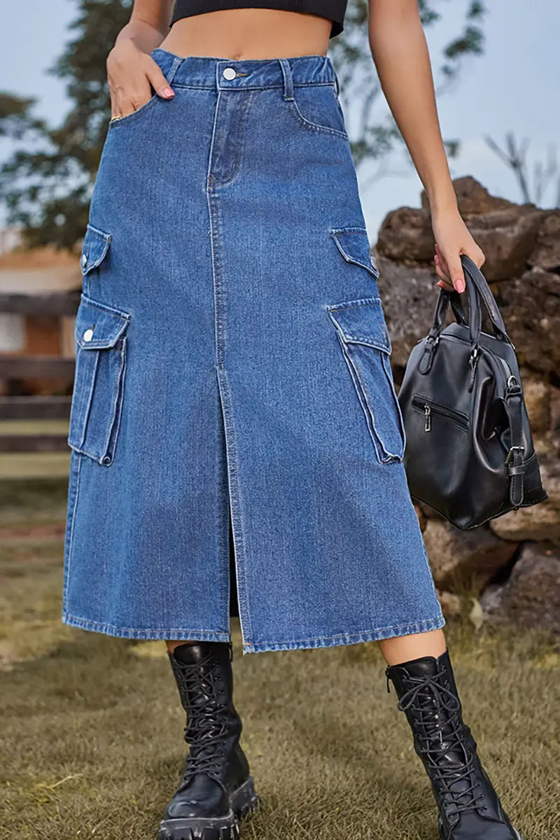 American Style Elastic Waist Denim Skirt