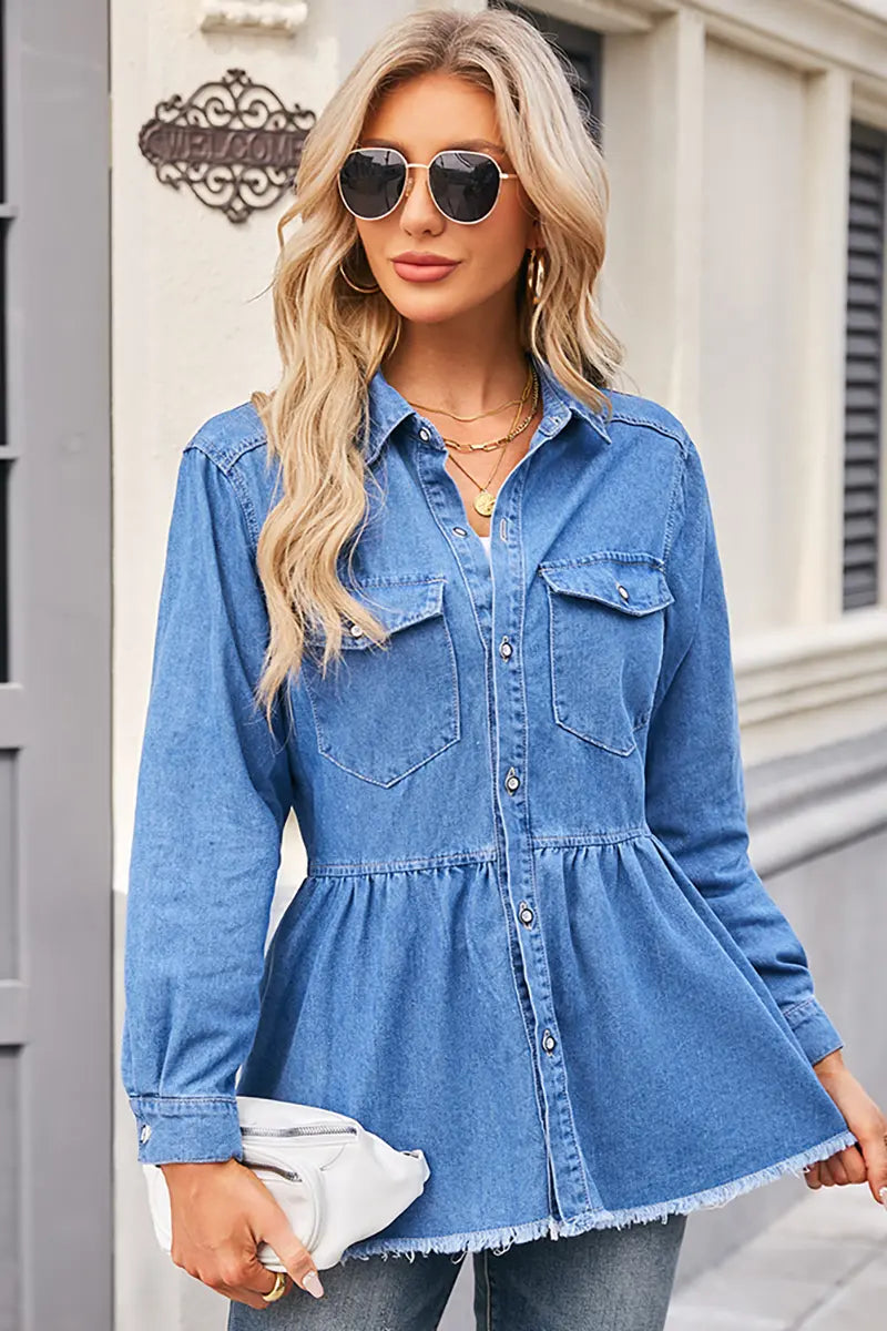 Frayed Hem Denim Shirt