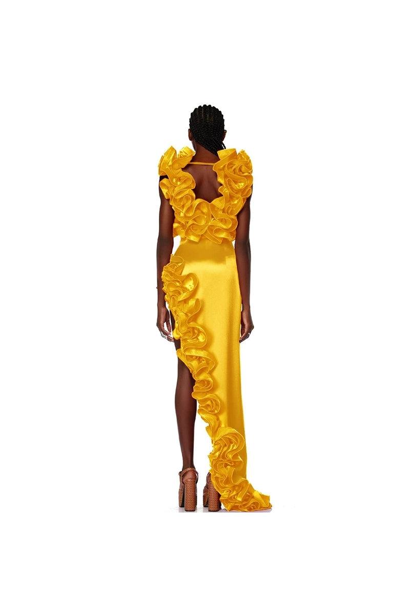 Ruffled V-Neck Yellow Swimsuit