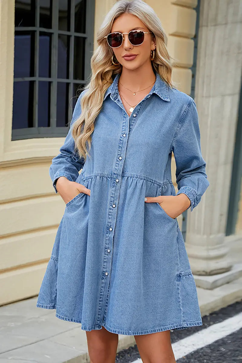 Relaxte pasvorm denim midi-jurk