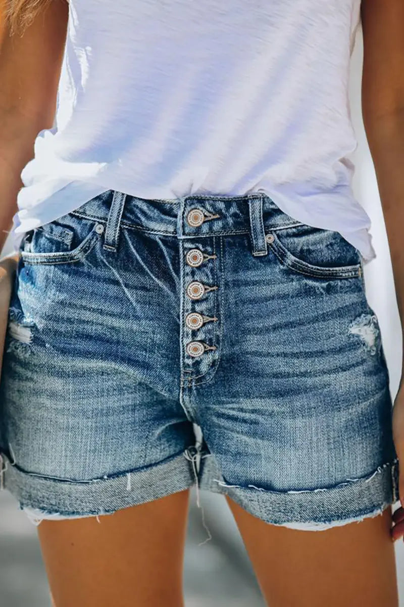 Versatile High-Waist Ripped Denim Shorts