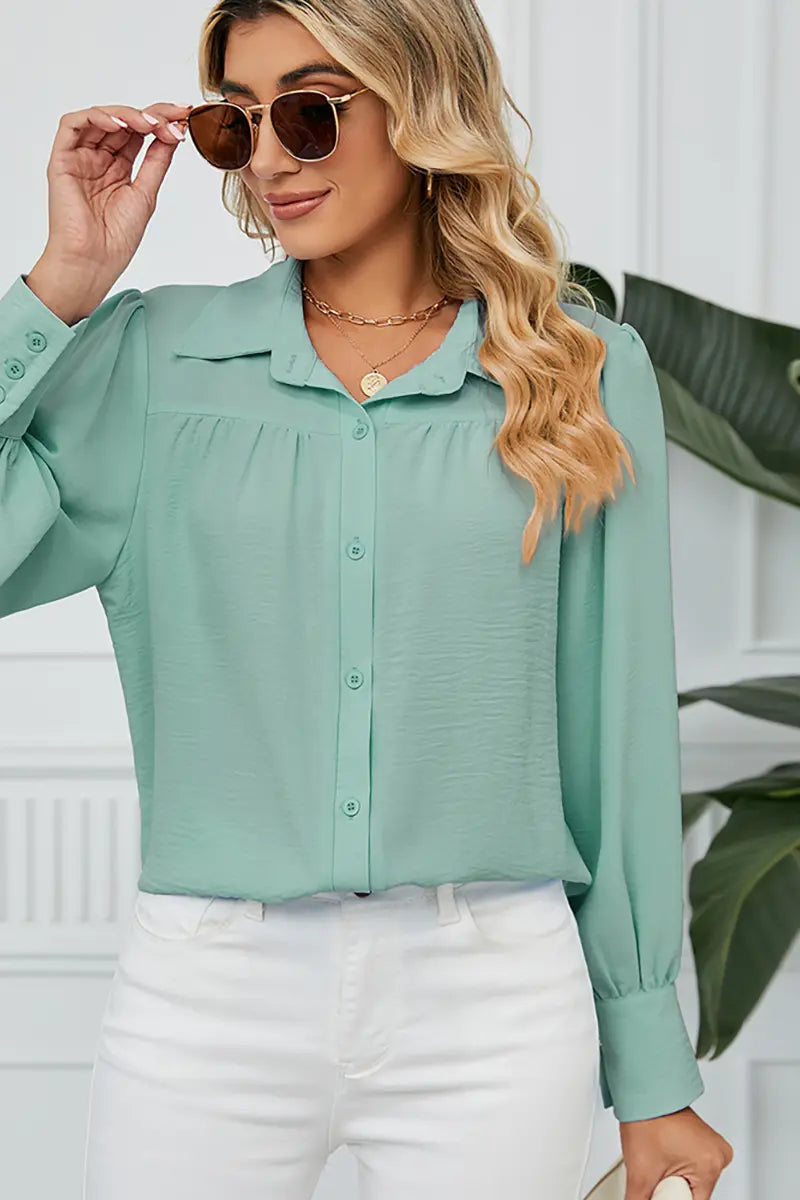 Chiffon Loose-Fit Button-Up Shirt