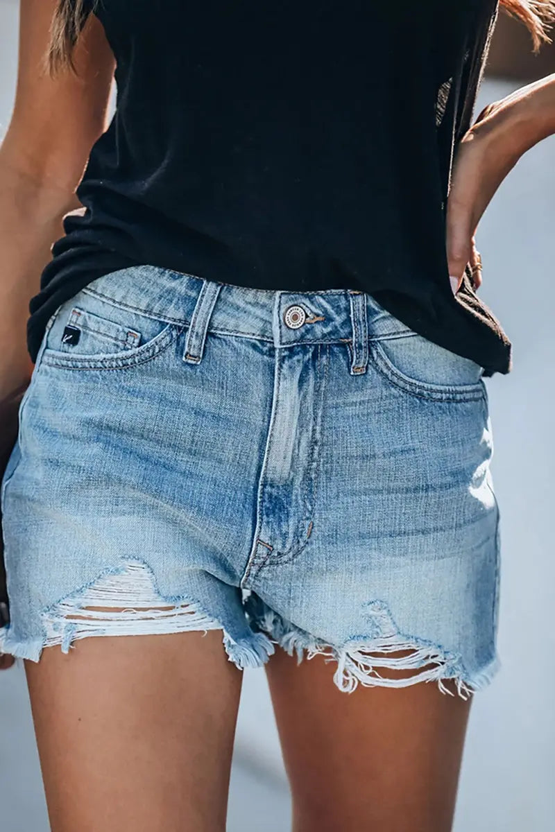 Classic Frayed Hem Ripped Denim Shorts