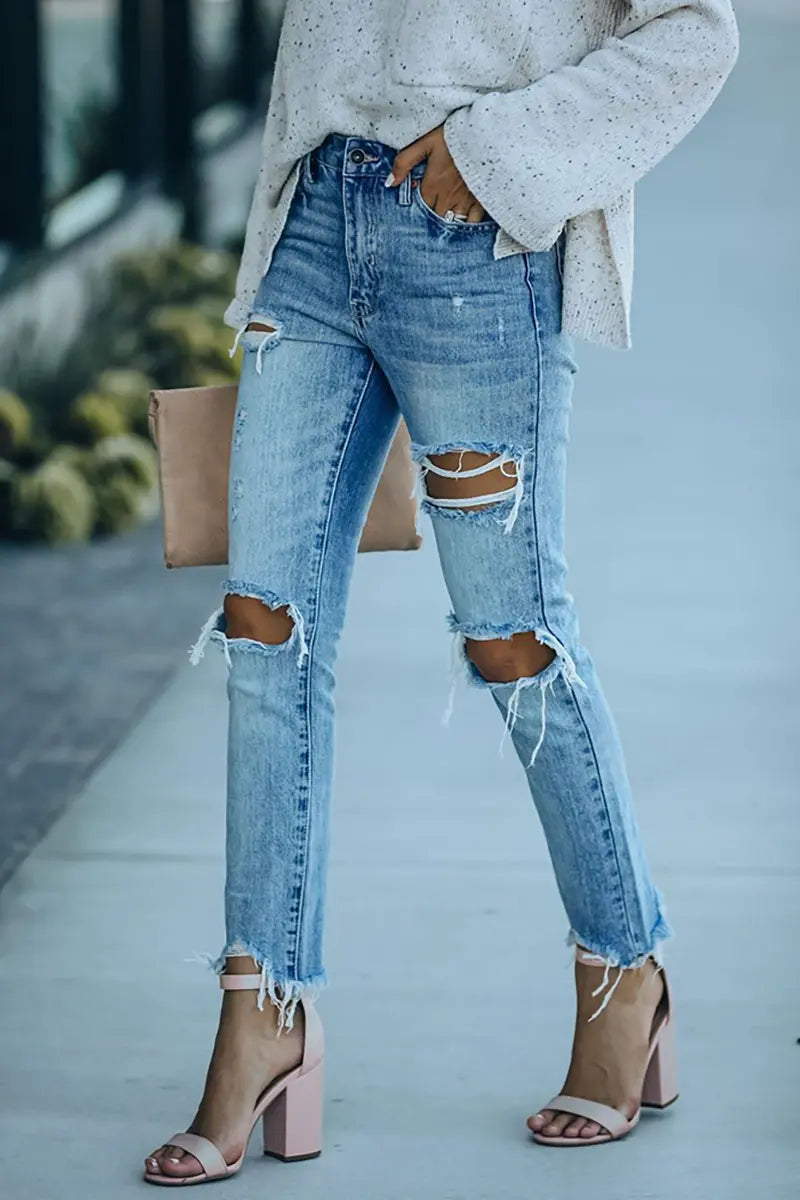 Street Style gescheurde slim-fit enkellange jeans