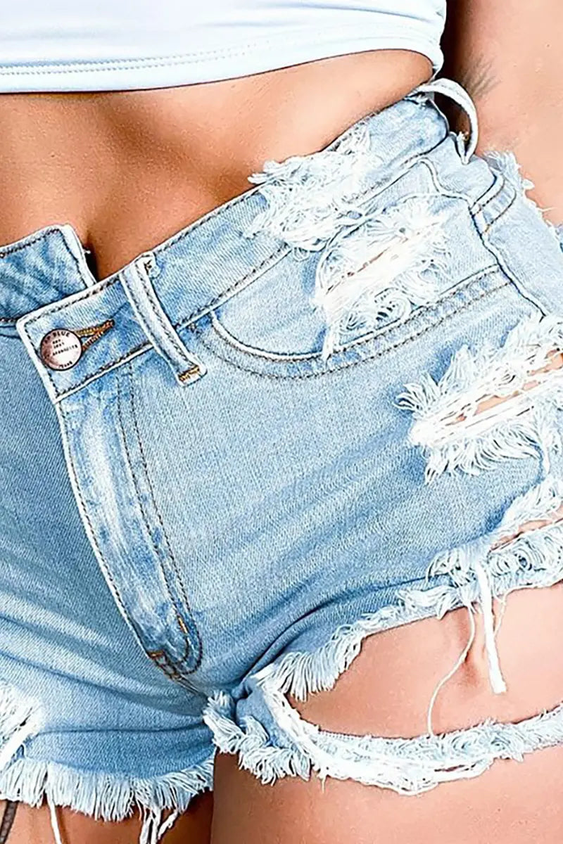 Uso na Asymmetrical na Distressed Denim Shorts