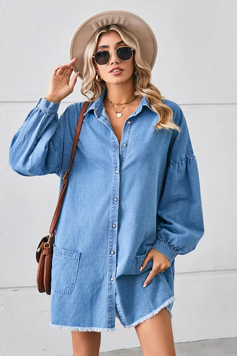 Oversized Versleten Denim Midi-jurk