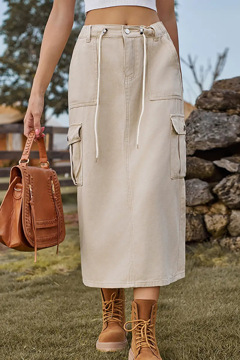 Casual Tie-Waist Denim Skirt