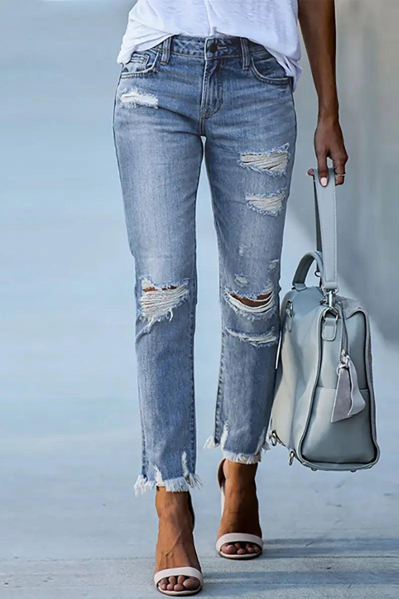 Slim Fit Gescheurde Cropped Jeans