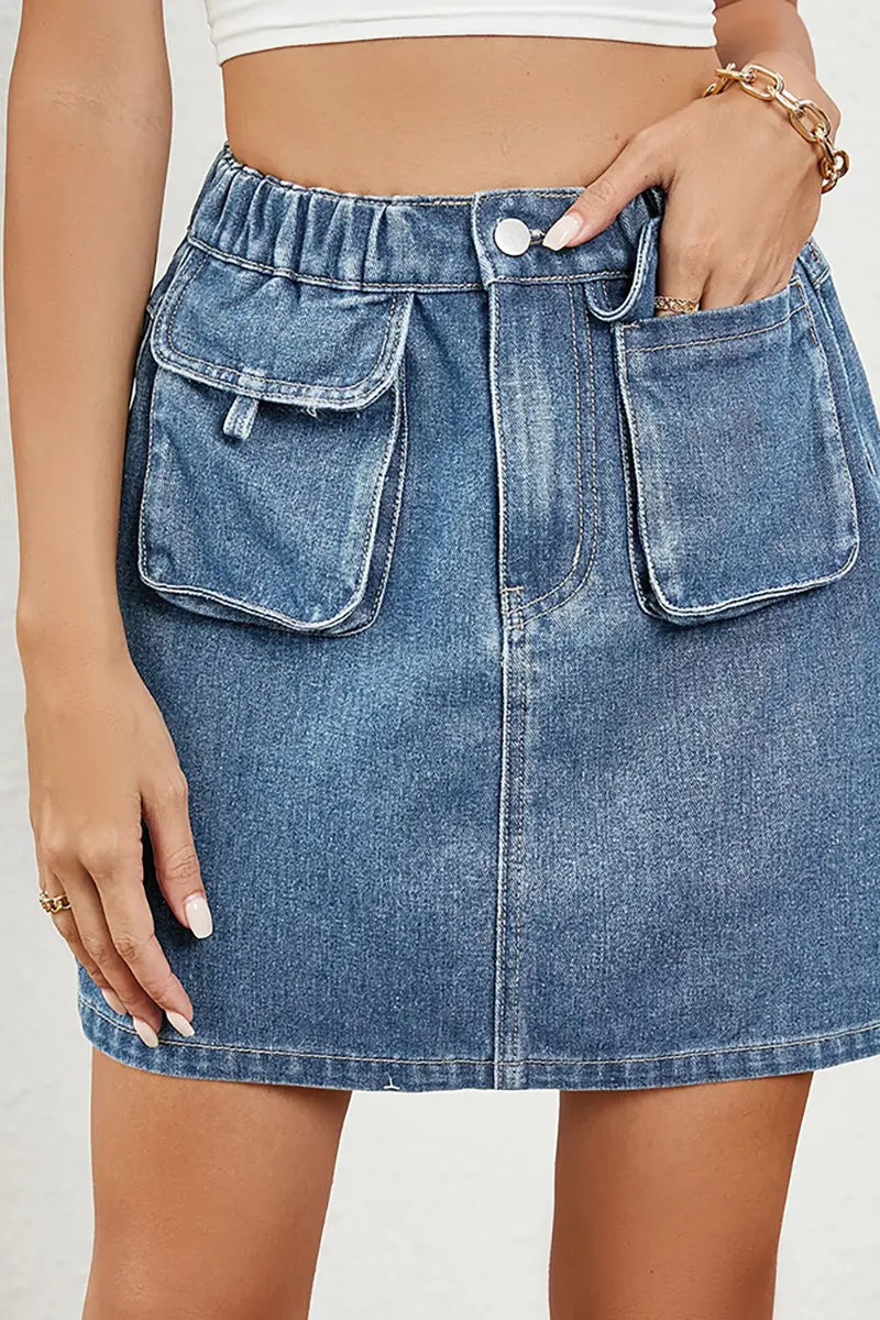 Gewassen elastische taille denim rok
