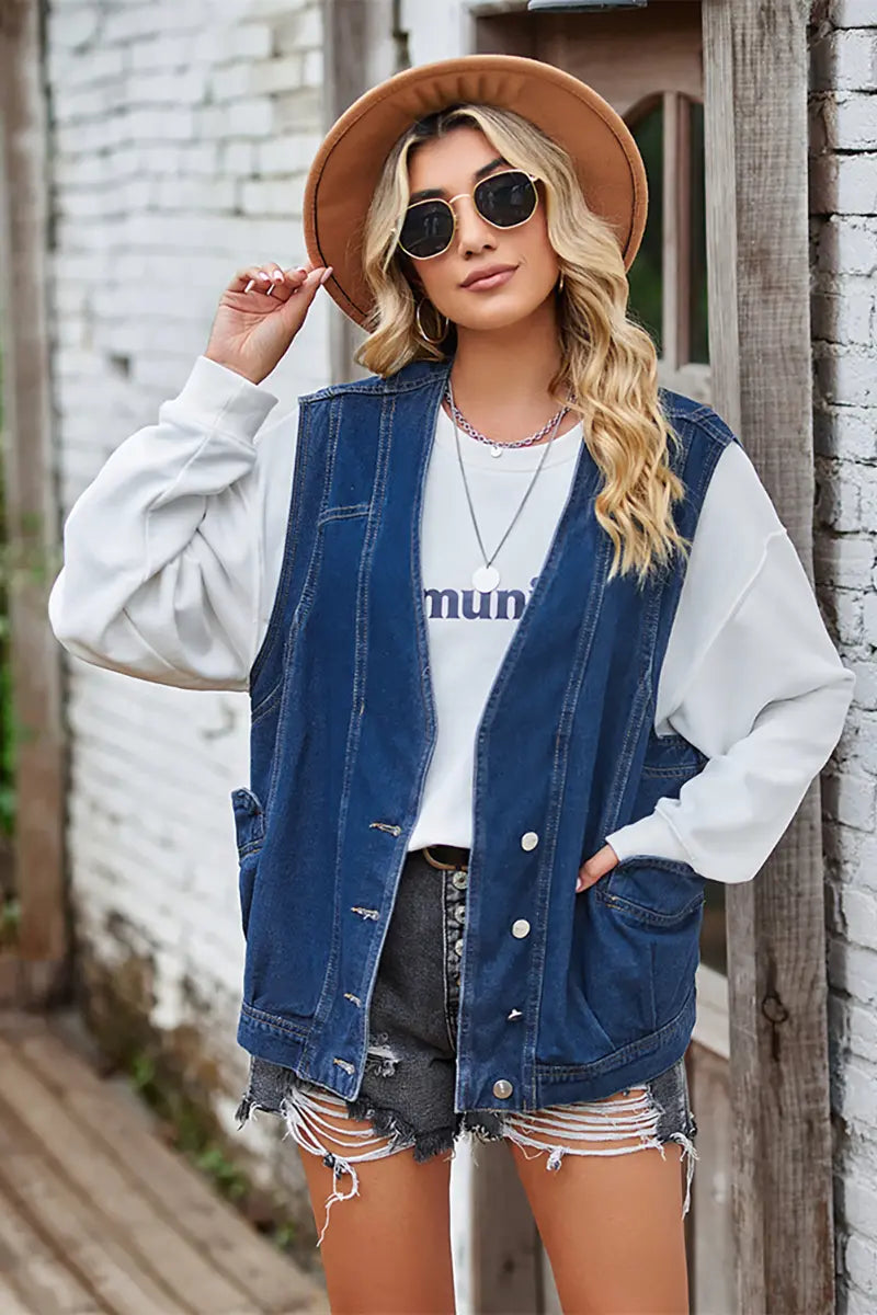 Button-Up Casual Denim Vest Jacket