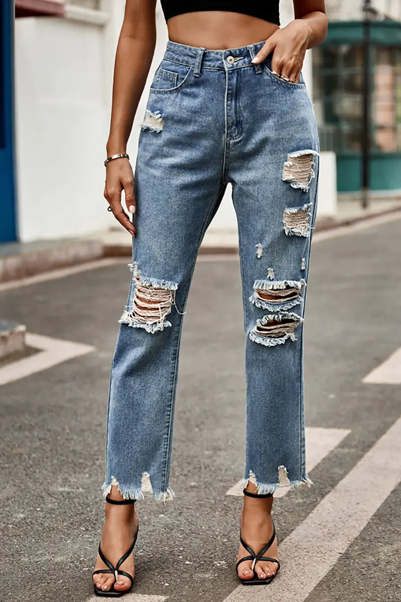 Trendy Gescheurde Slim-Fit Cropped Jeans
