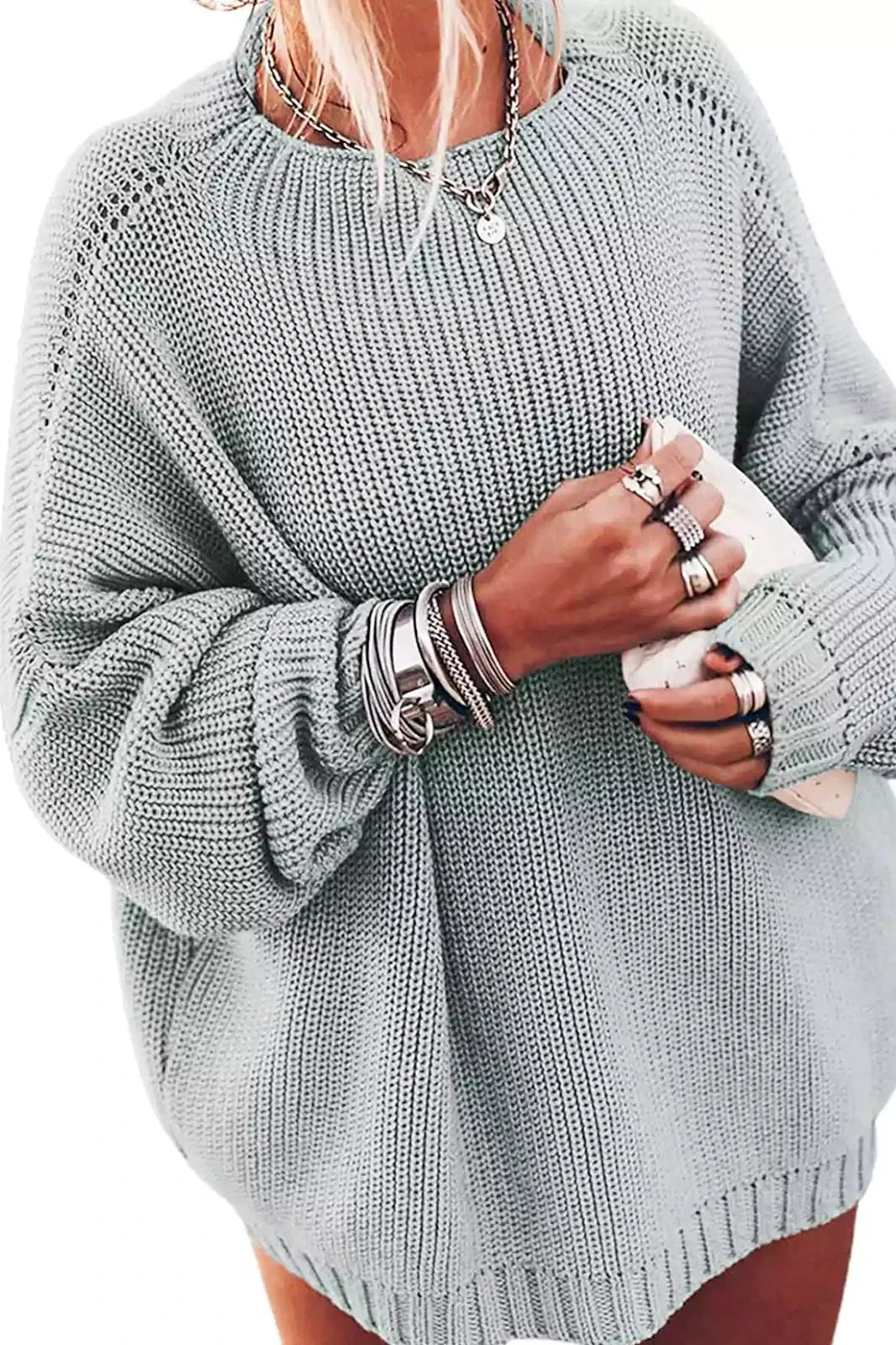 Oversized gebreide batwing trui & gerimpelde minirok set