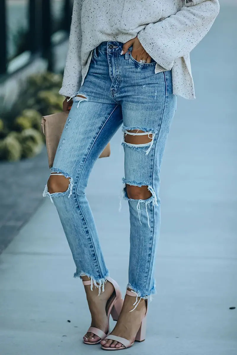 Street Style gescheurde slim-fit enkellange jeans
