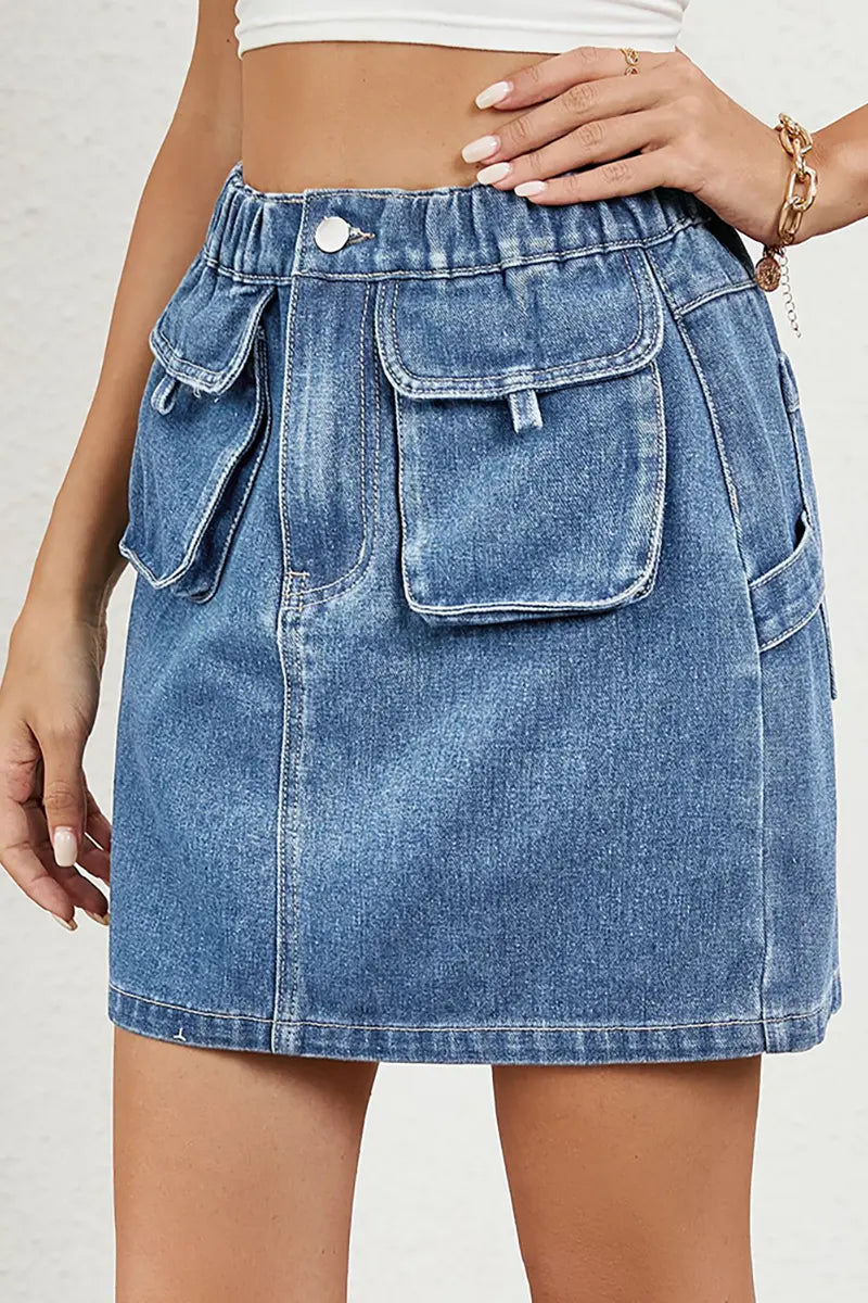 Gewassen elastische taille denim rok
