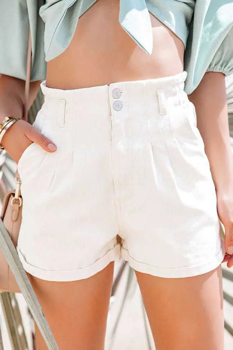 High-Waisted Rolled Hem Denim Shorts