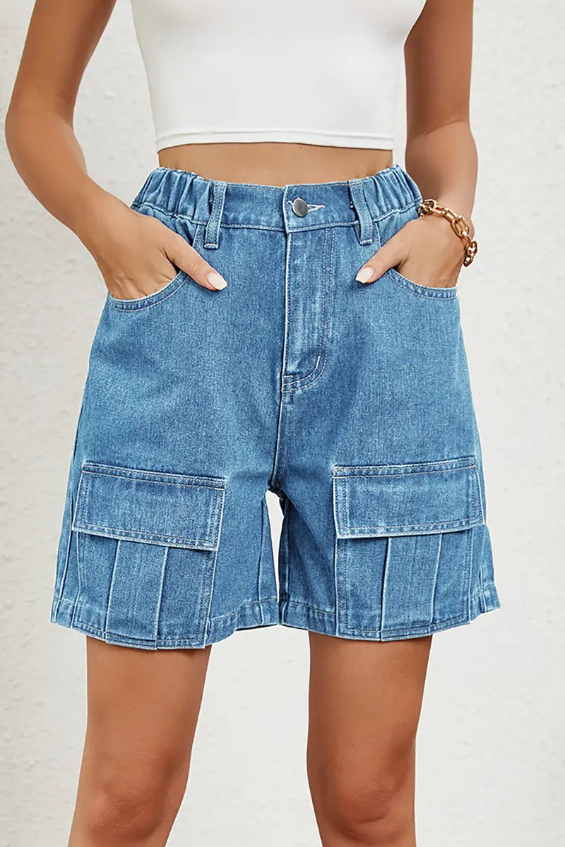 Gewassen elastische utility shorts