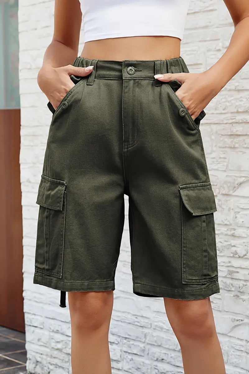 Gewassen utility denim shorts