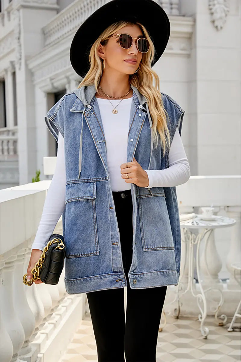 Detachable Hooded Denim Vest