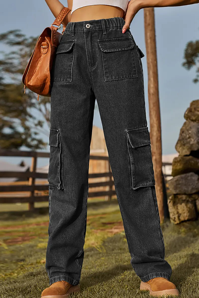 Retro Utility Denim Cargo Pants