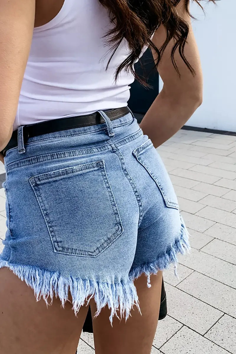Slank aflopende ruwe zoom casual denim shorts
