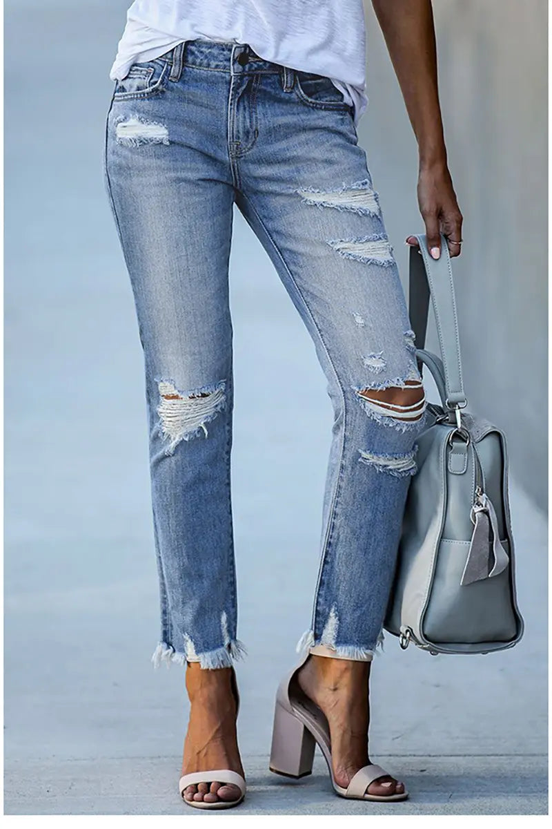 Slim Fit Gescheurde Cropped Jeans