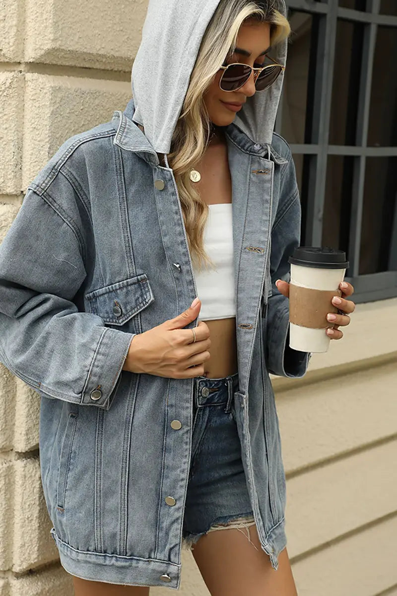 Dames Loszittend Denim Jack met Capuchon