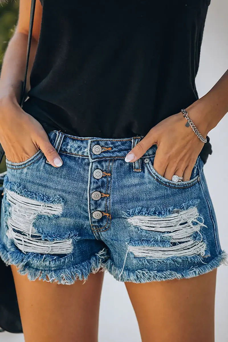 American Flag Print Distressed Denim Shorts