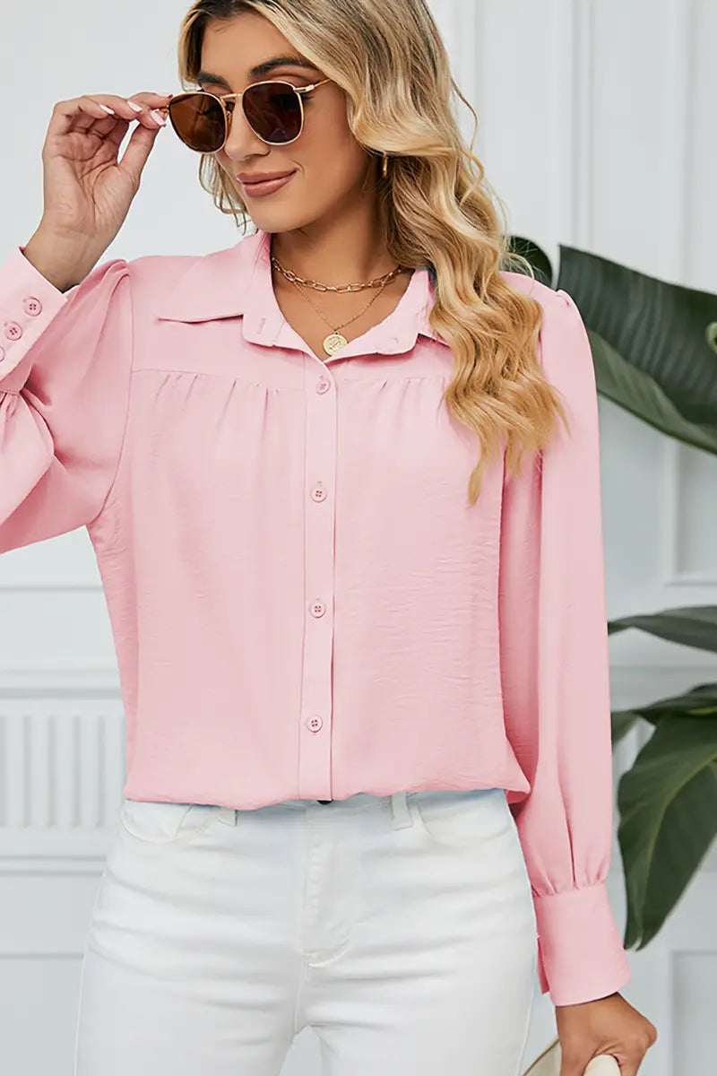 Chiffon Loose-Fit Button-Up Shirt