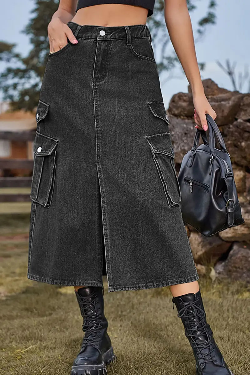 American Style Elastic Waist Denim Skirt