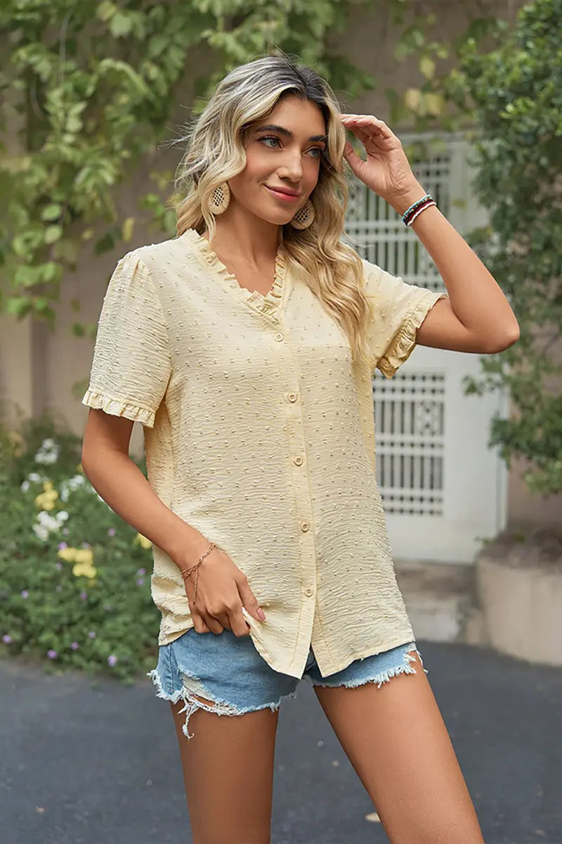 Chic Princess-Sleeve Cutwork Chiffon Blouse