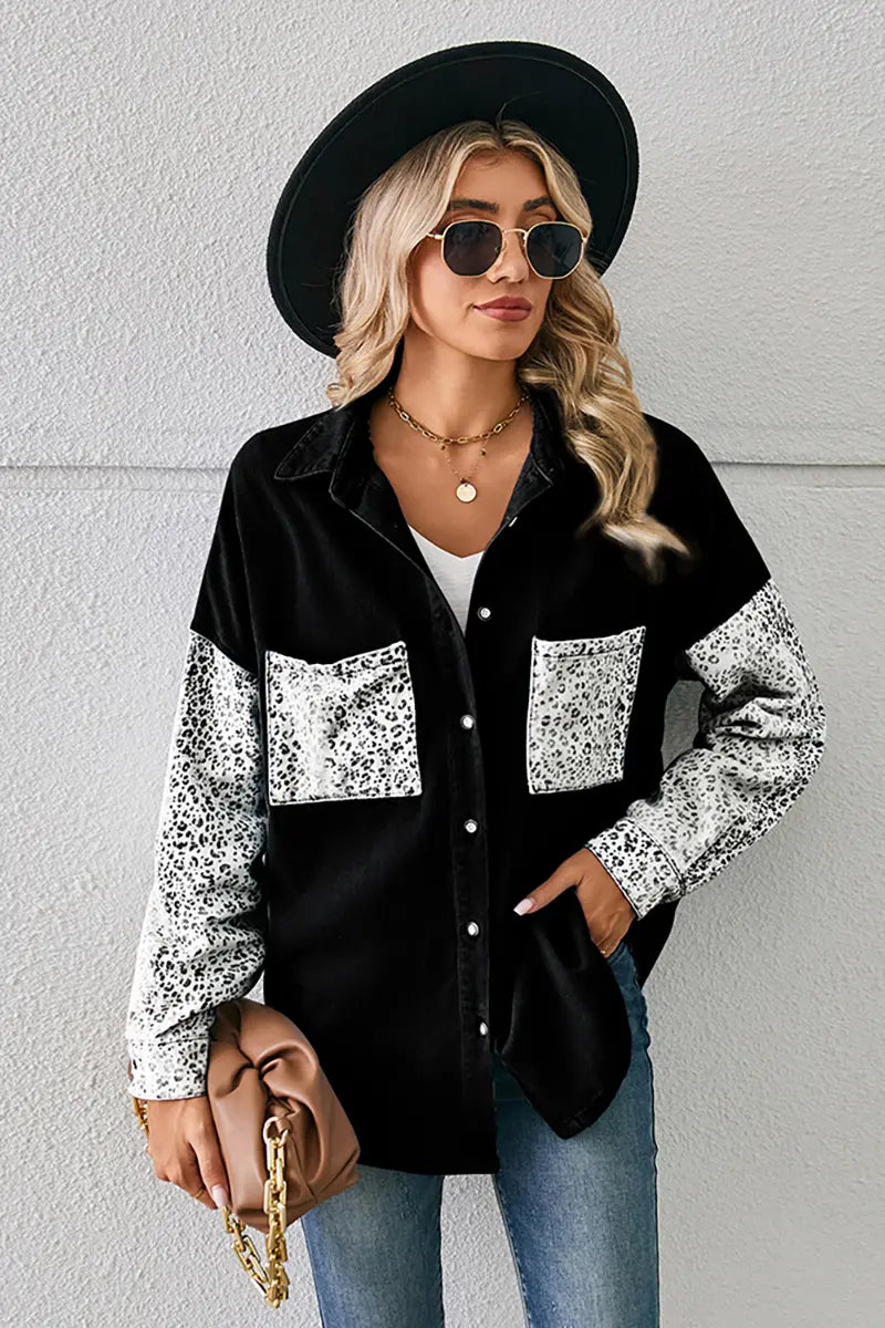 Nieuwe Losse Luipaard Denim Overhemd