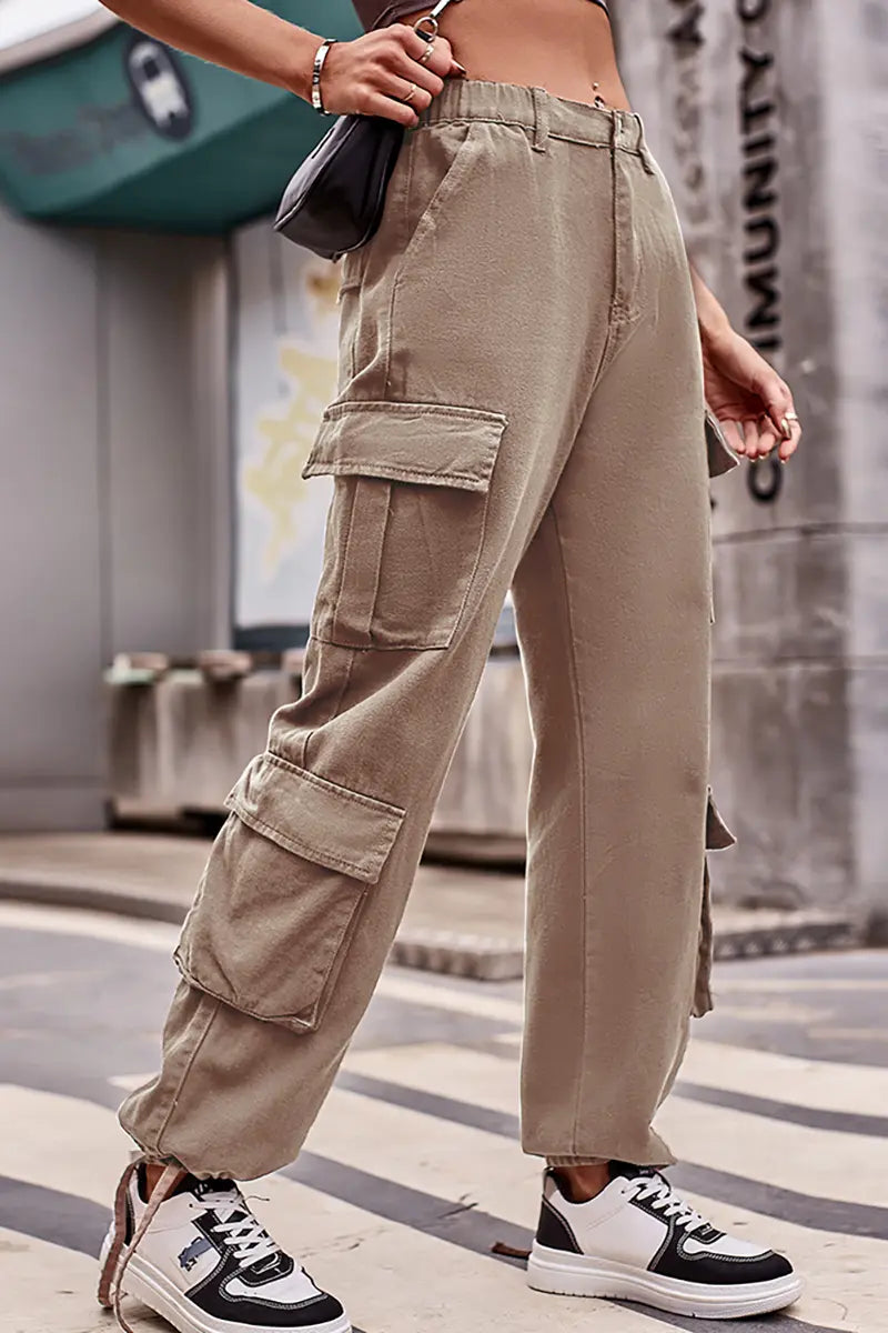 Loose-Fit Drawstring Denim Cargo Pants