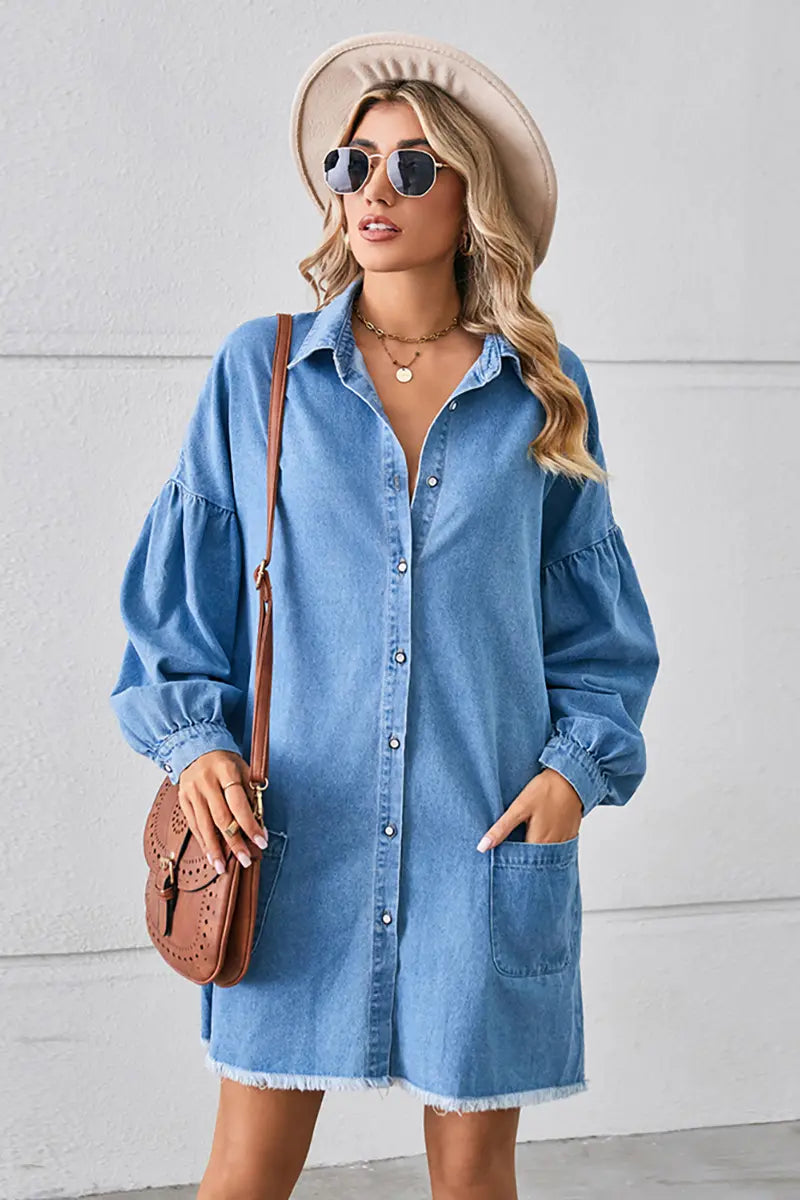 Oversized Versleten Denim Midi-jurk