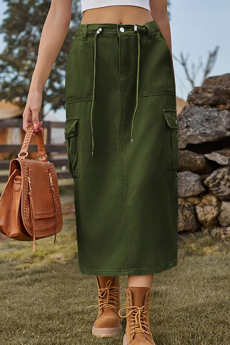 Casual Tie-Waist Denim Skirt