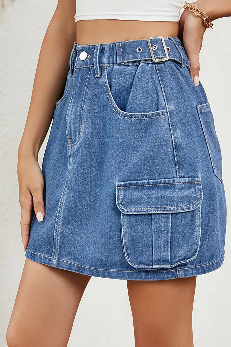 Adjustable Waist Denim Mini Skirt