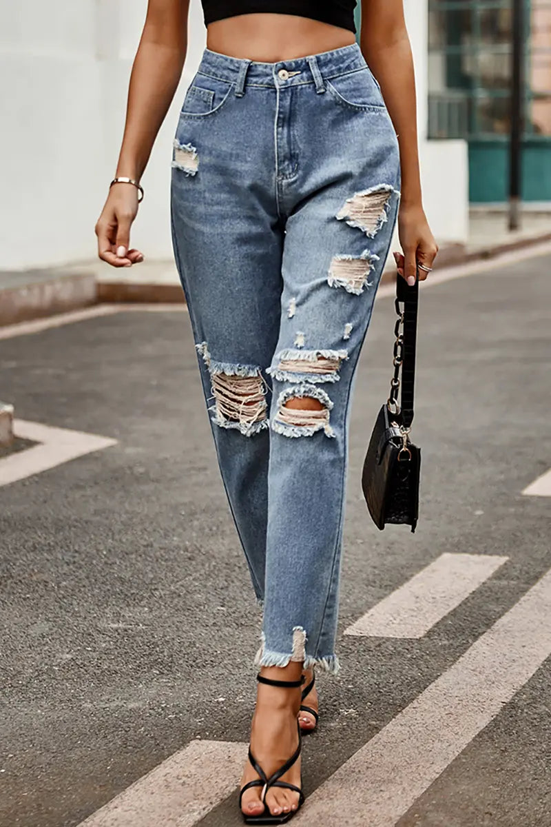 Trendy Gescheurde Slim-Fit Cropped Jeans