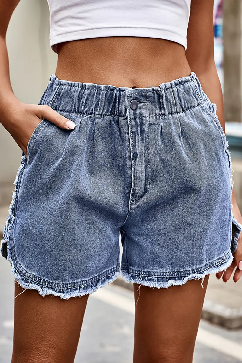 Frayed Bloom Denim Shorts