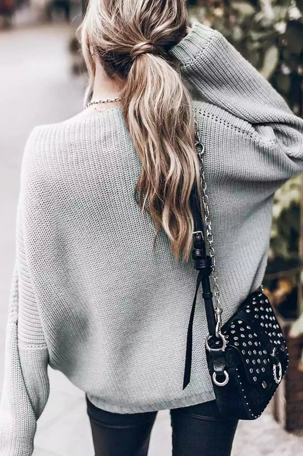 Oversized gebreide batwing trui & gerimpelde minirok set