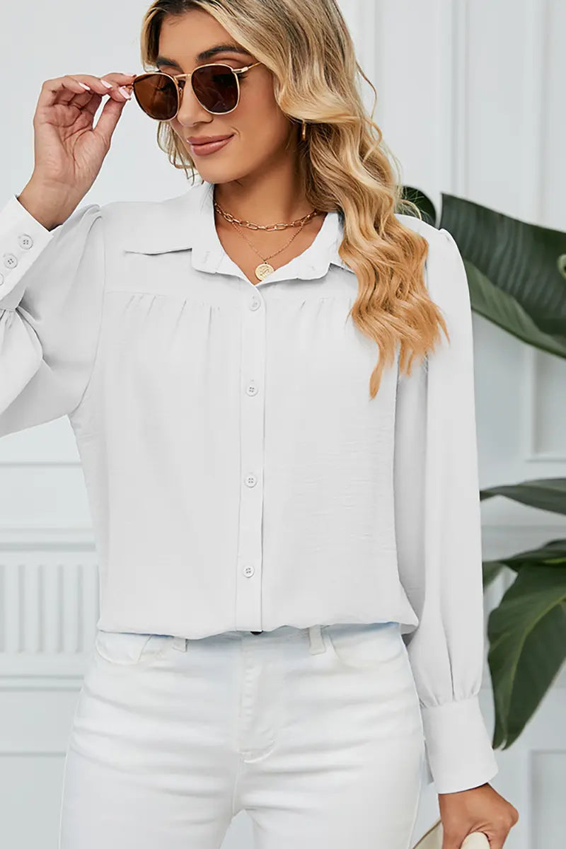 Chiffon Loose-Fit Button-Up Shirt