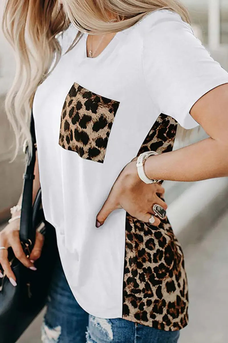 Zomer Gebreide Luipaard Patchwork T-shirt