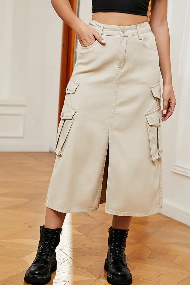 American Style Elastic Waist Denim Skirt